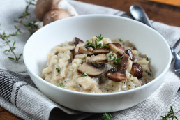 Mushroom Risotto garnished with Thyme leaves